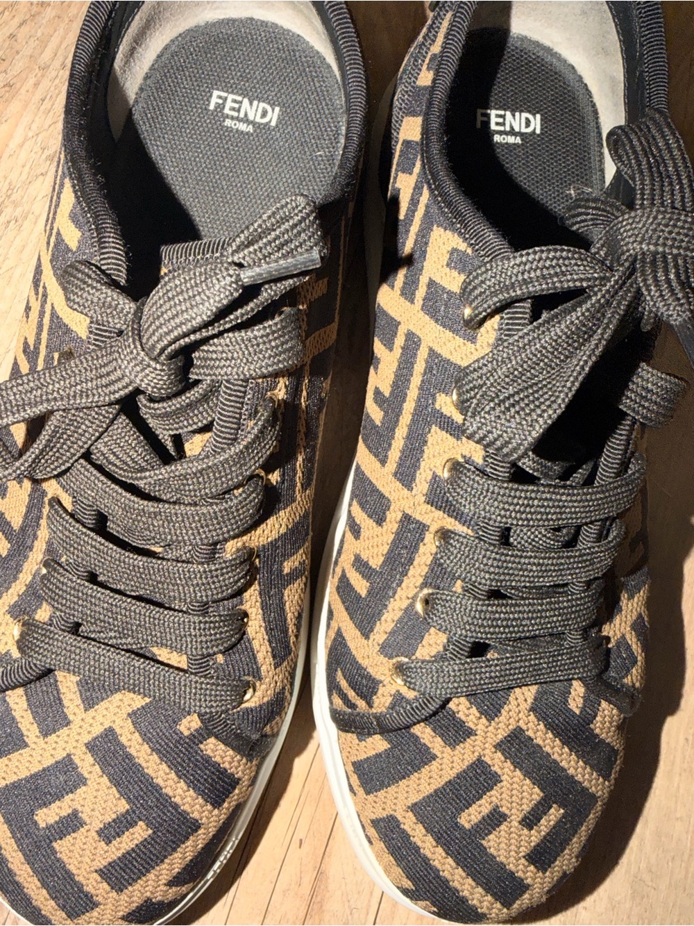 Fendi FF Logo Knit Sneakers | Brown & Black Designer Low Top Shoes | Fendi Roma - Picture 7 of 9
